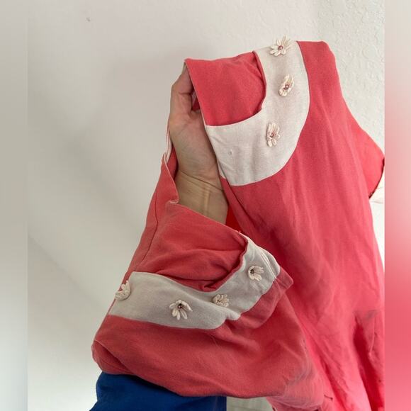 Kerry Brooke- See Measurements- dark salmon pink- floral collar- fair condition - Picture 6 of 10